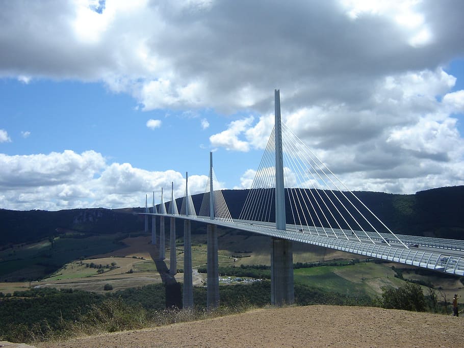 bridge, millau, pont millau, cloud - sky, connection, bridge - man made structure HD wallpaper