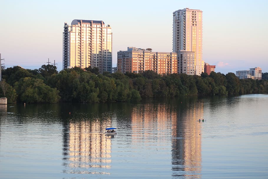 architecture, building, infrastructure, trees, lake, river HD wallpaper