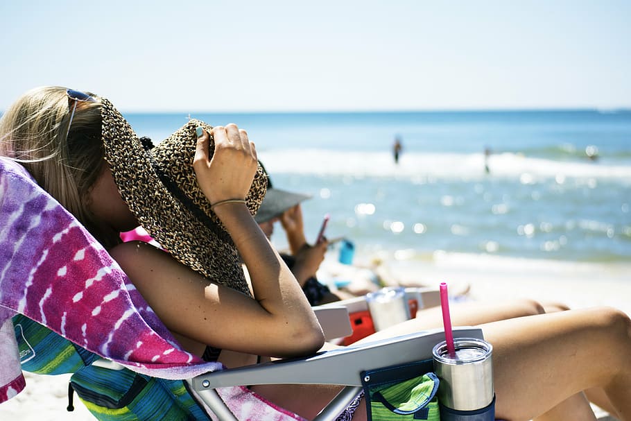 beach, lady, ocean, relaxation, sunbathing, sunny, vacation, HD wallpaper