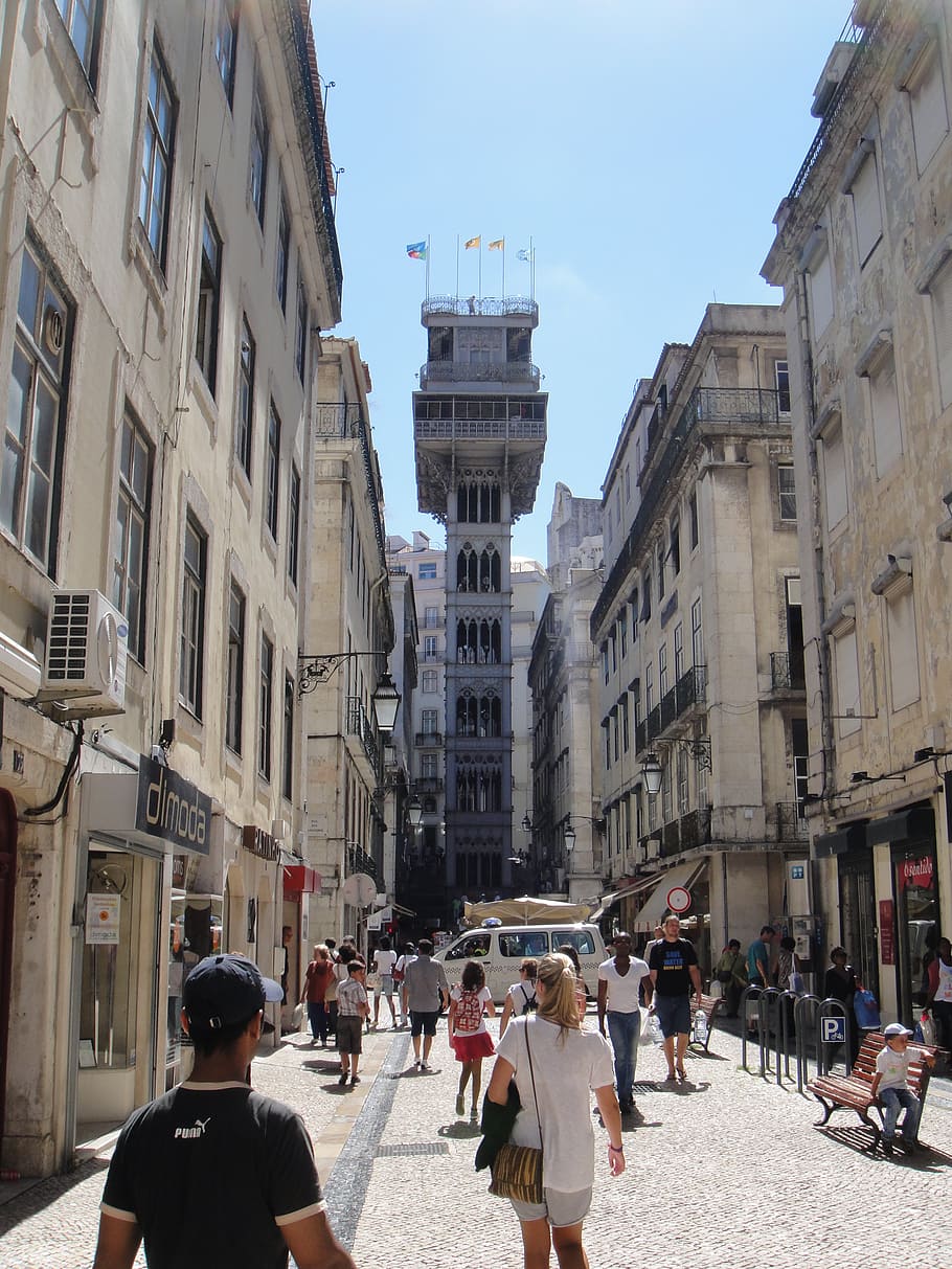 santa justa elevator, lisbon, portugal, building exterior, architecture, HD wallpaper