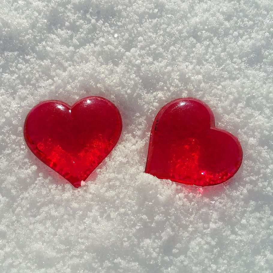 HD wallpaper: two heart-shaped accessories, valentine's day, snow ...