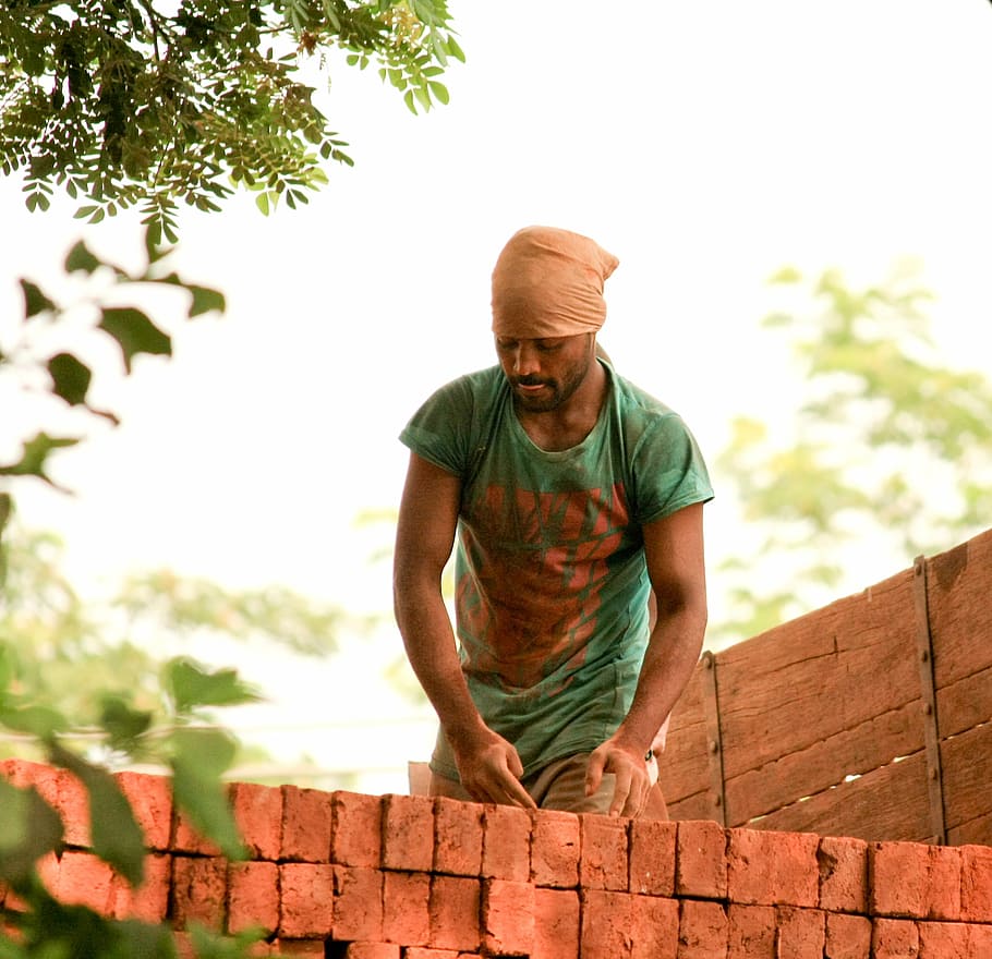 laborer, india, worker, indian, brick factory, bricks, wall, HD wallpaper