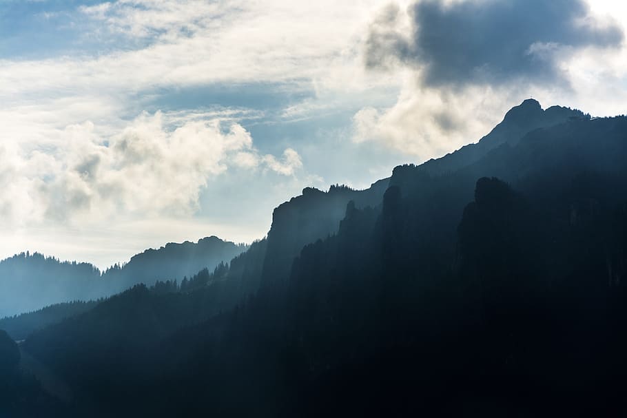 nature, landscape, mountains, summit, peaks, sky, horizon, clouds HD wallpaper