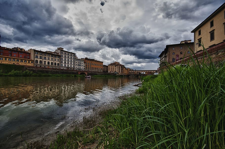 tuscany, river, arno, ponte vecchio, cloud - sky, water, architecture HD wallpaper