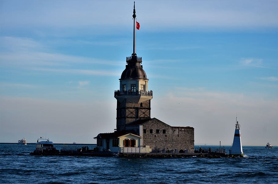 architecture, travel, body of water, sky, maiden's tower kiz kulesi