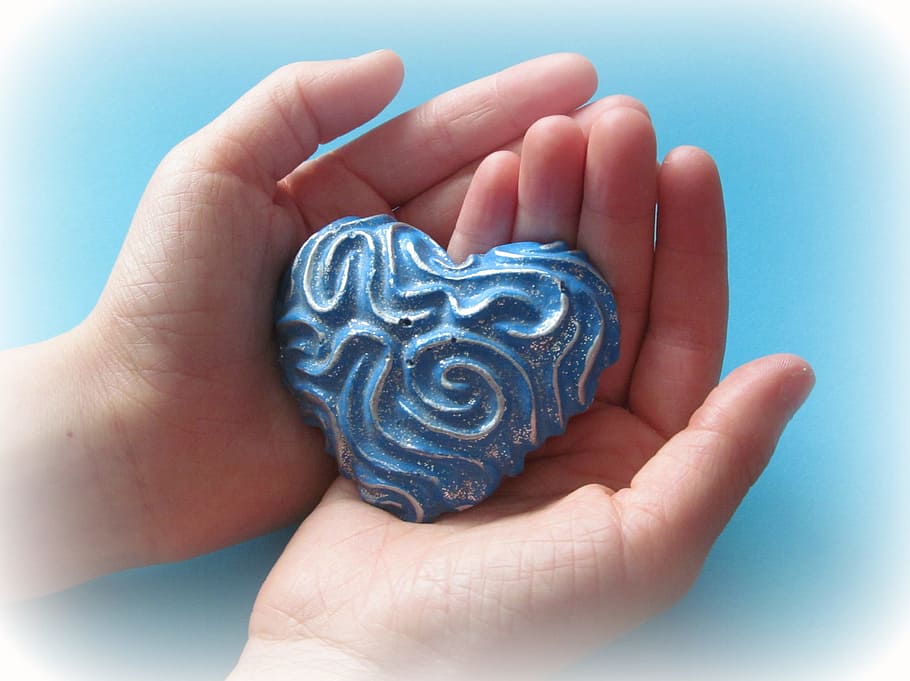 person holding heart-shaped blue stone, hands, keep, symbol HD wallpaper