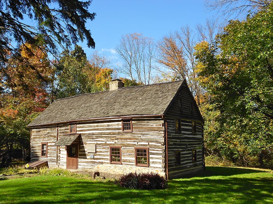 beige wooden house during daytimie, Pennsylvania, Log Cabin, Structure