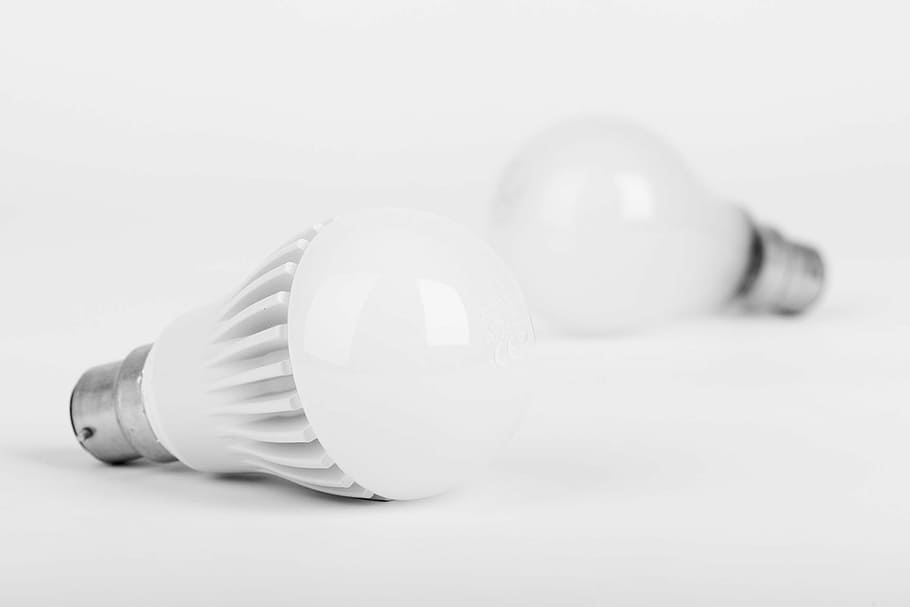 two white light bulbs, incandescent, led, energy, evolution, fluorescent, HD wallpaper