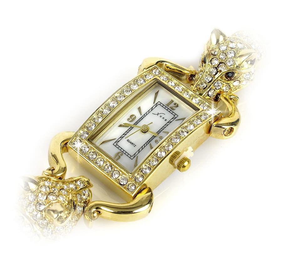 HD wallpaper: rectangular gold-colored analog watch displaying 3:45, Wrist  Watch | Wallpaper Flare