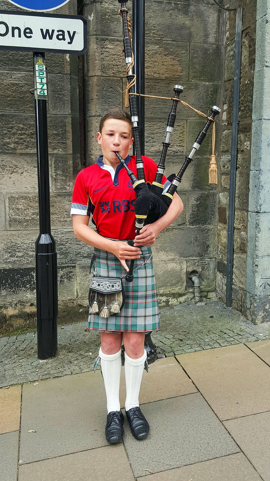 scotland, england, stirling, bagpipes, bagpiper, boy, music, HD wallpaper