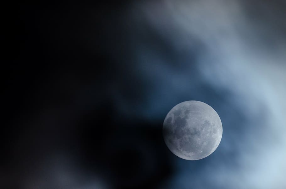 full moon photo, gray, black, skies, cloud, sky, night, round HD wallpaper