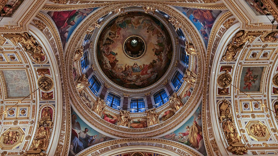 cathedral ceiling art, saint petersbourg, saint isaac, orthodox, HD wallpaper