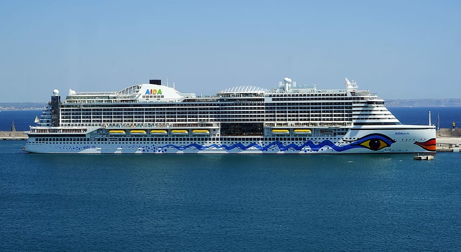 aida perla, cruise ship, port, water, sea, shipping, pier, ship travel