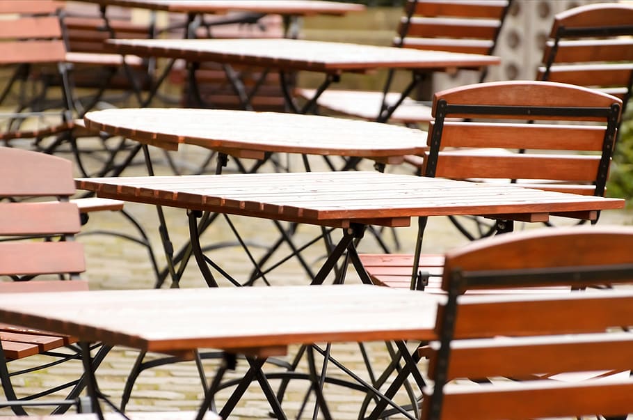 tables, chairs, restaurant, garden, furniture, business, food HD wallpaper