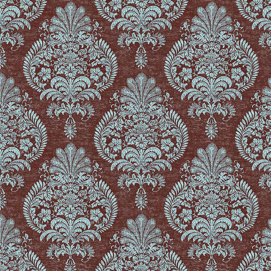 blue and brown floral textile, paper, background, old, multi color
