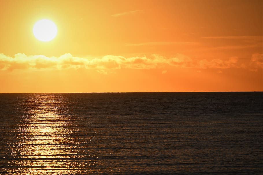 sunset, himmel, mirroring, twilight, horizon, sea, skåne, sweden HD wallpaper