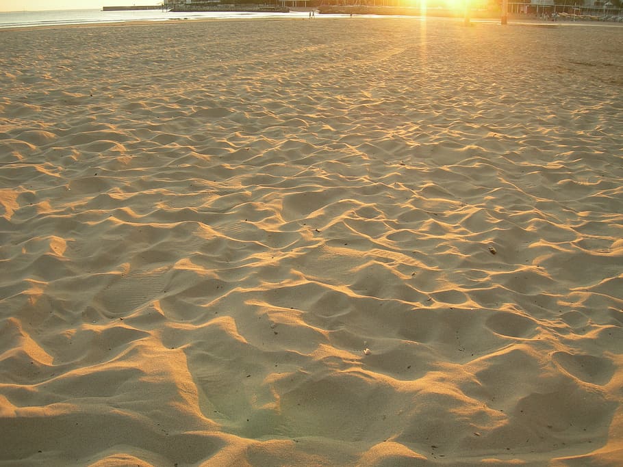 sandy beach, sunset, dusk, land, nature, no people, sunlight HD wallpaper