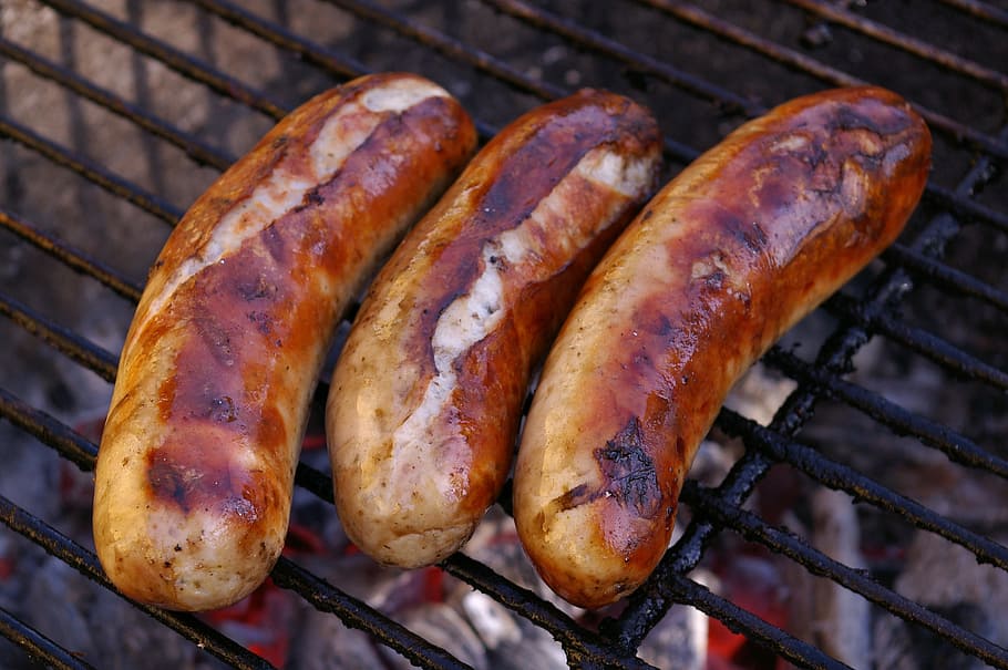 grilled sausages, grilled meats, barbecue, delicious, charcoal, HD wallpaper