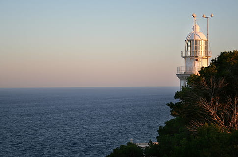 Lighthouse, Sea, Cliffs, Rock, Beach, blue, sky, coast, booked HD wallpaper