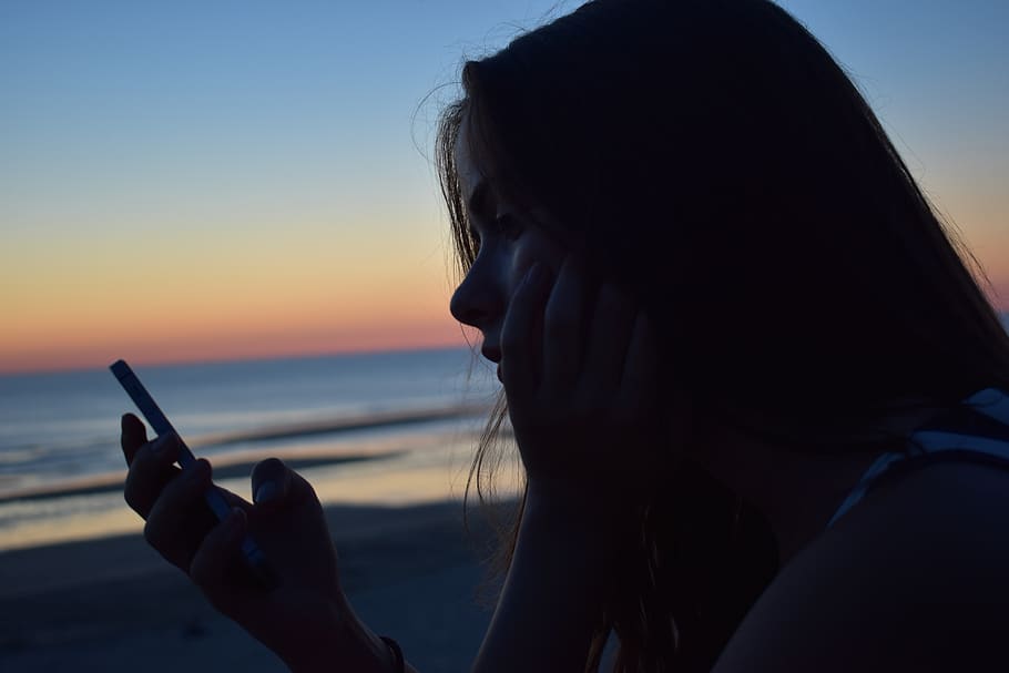 romantic, sea, twilight, beach, mobile phone, wireless technology HD wallpaper