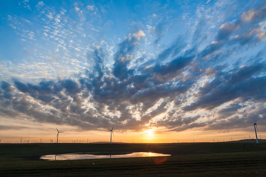 Scenery, Windmill, Sunset, the scenery, sky, cloud - sky, nature HD wallpaper