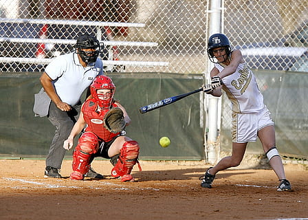 softball, batter, catcher, umpire, female, game, competition HD wallpaper