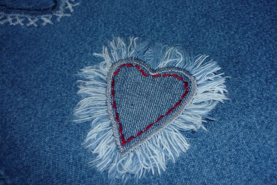 background, fabric, jeans, heart, love, textile, textured, material HD wallpaper