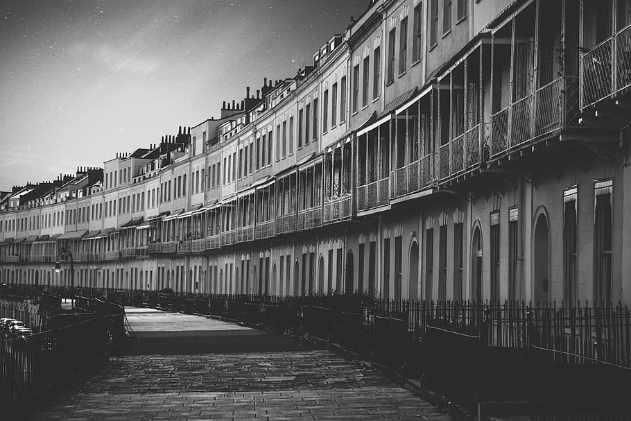 black and white, architecture, building, structure, gate, street HD wallpaper