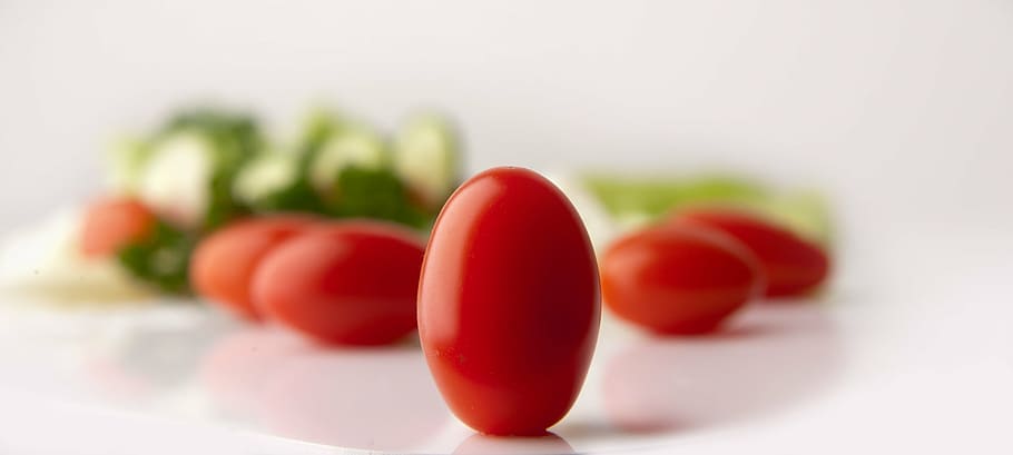 close up photography of red candy, tomatoes, grape tomatoes HD wallpaper