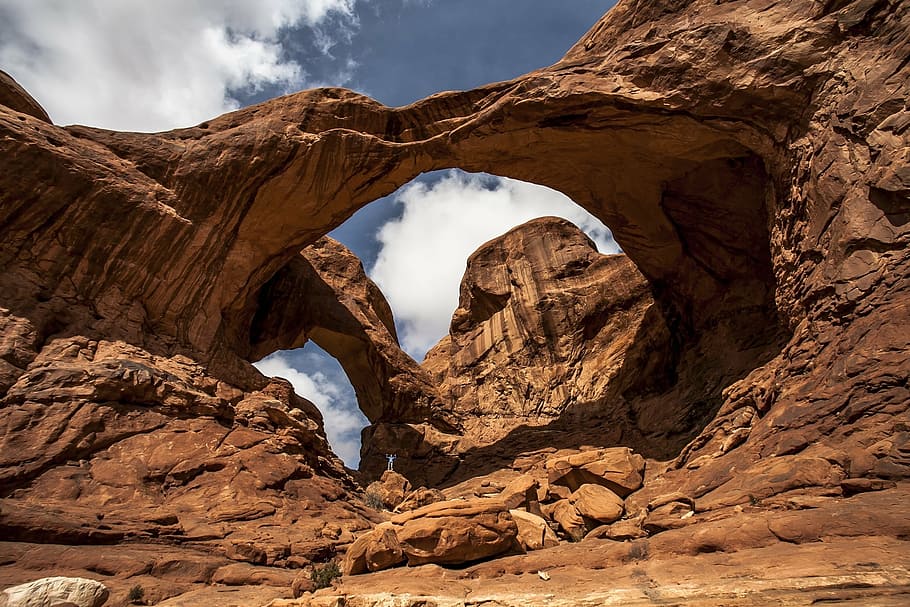 brown rock formations, double arch, landscape, nature, scenic