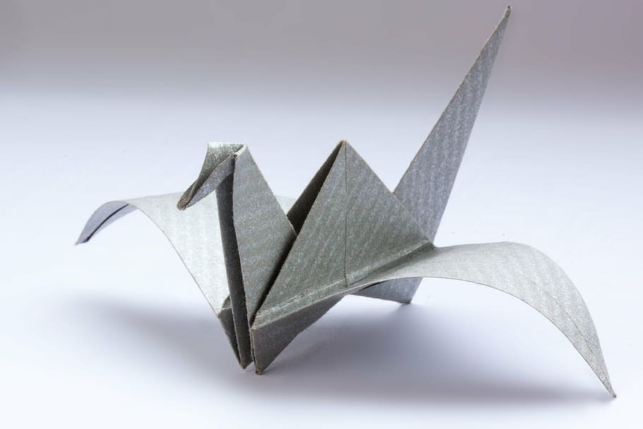 gray origami bird, art of paper folding, 3 dimensional, object