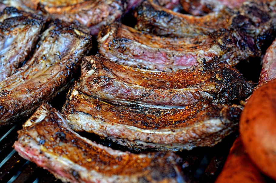 grilled ribs on grill, Barbecue, Meat, Food, Meal, Beef, bbq