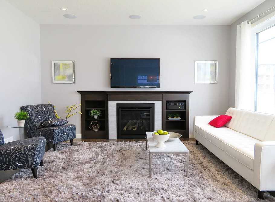 flat screen TV near on electric fireplace heater, Living Room, HD wallpaper