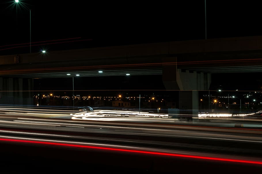 timelapse photography of vehicle lights on road at nighttime HD wallpaper
