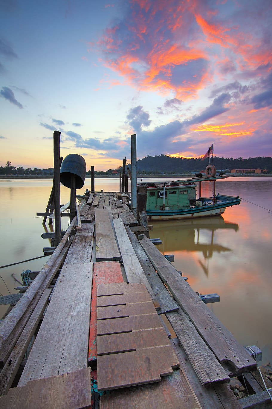 sunset, old jetty, best moment, sky, water, nautical vessel HD wallpaper