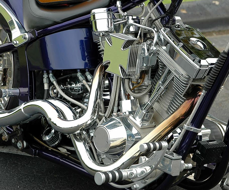 chrome motorcycle engine, shiny, chopper, transportation, motorbike HD wallpaper