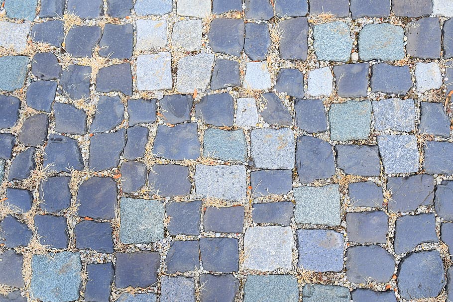 blue and gray concrete flooring, cobblestones, background, paving stones HD wallpaper