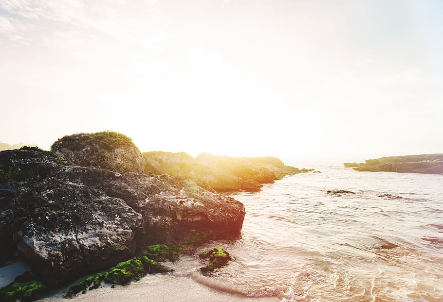 beach, sand, ocean, sea, shore, coast, waves, sunset, sunshine HD wallpaper