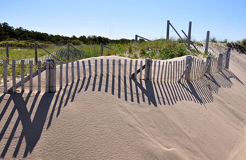 brown wooden fence, cape cod, provincetown, dune grass, shadows HD wallpaper