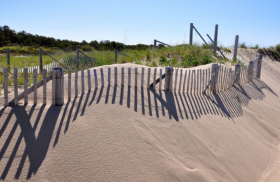 brown wooden fence, cape cod, provincetown, dune grass, shadows HD wallpaper