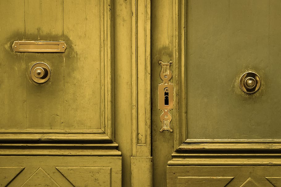 door, gate, lock, handle, entrance, old, gold, golden, gilded, HD wallpaper