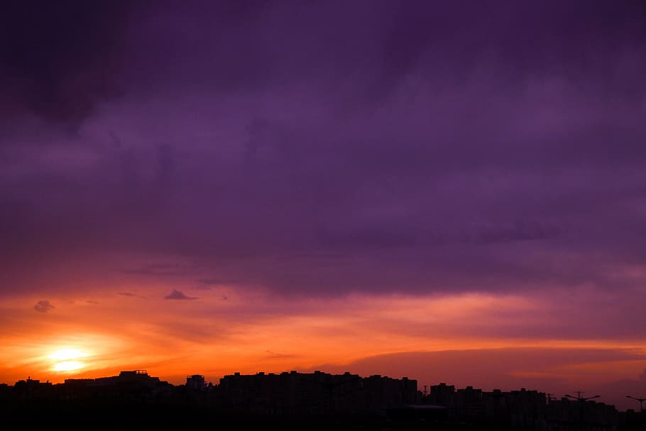 landscape, sun, clouds, sunset, sky, colors, light, lying sun HD wallpaper