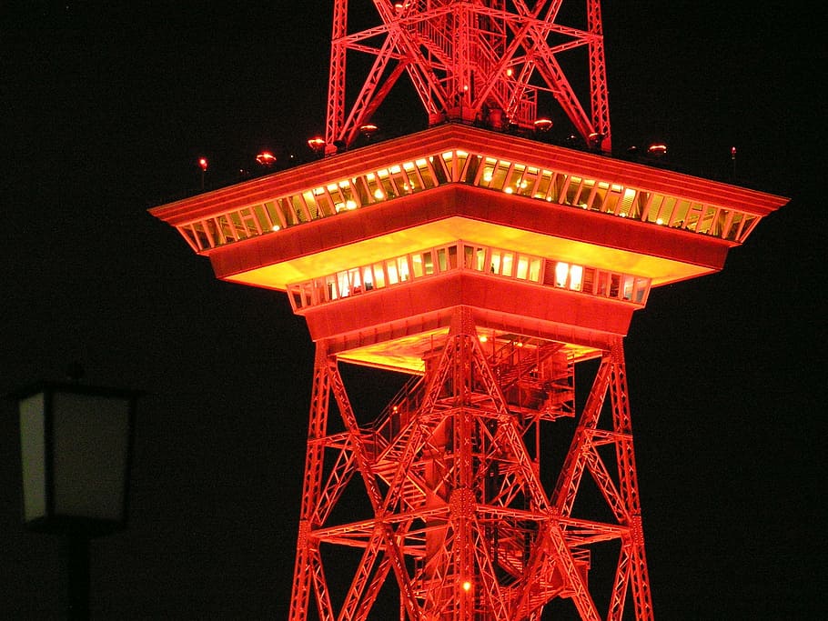 radio tower, berlin, night, red, illuminated, lighting, lighting equipment HD wallpaper