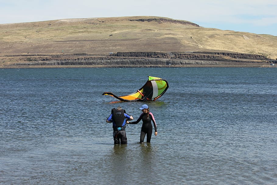 kitesurf, wind, water, men, real people, two people, leisure activity HD wallpaper