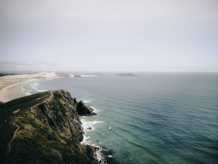 aerial view photography of body of water, aerial view of cliff and seashore HD wallpaper