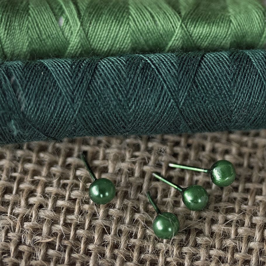 Green, Threads, Sewing, Needle, Textile, haberdashery, material, HD wallpaper