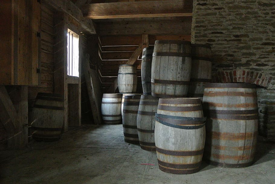 Old, Oak, Barrels, Vintage, Rum, Wood, wooden, alcohol, cellar, HD wallpaper
