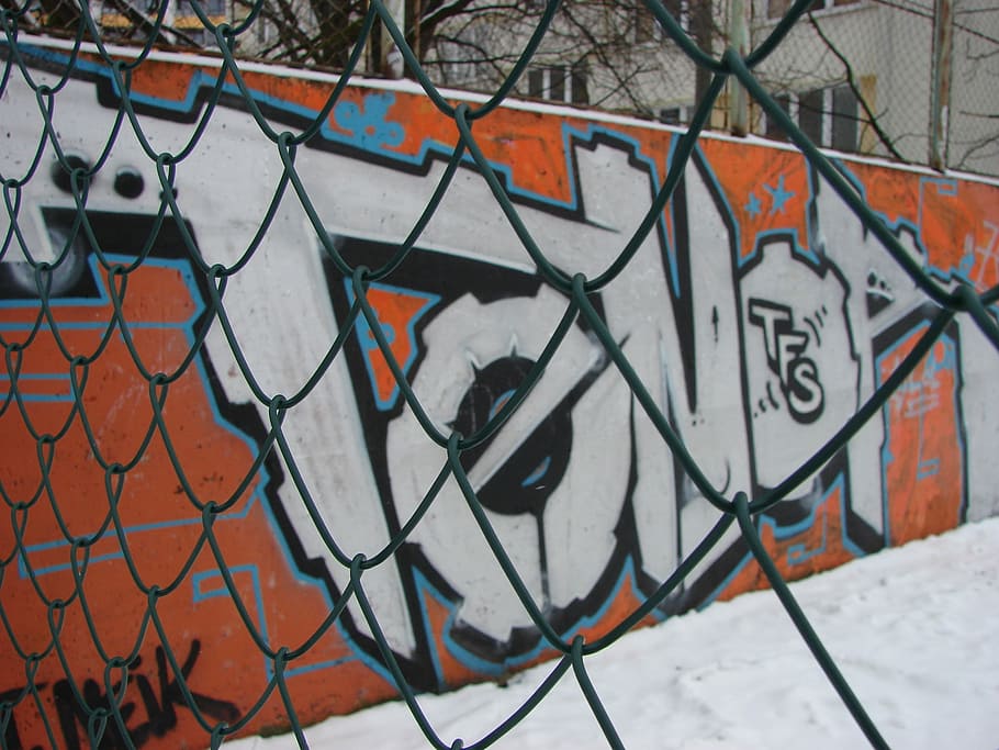 Graphite, Winter, Fence, Snow, Wire, macro, metal, graffiti HD wallpaper