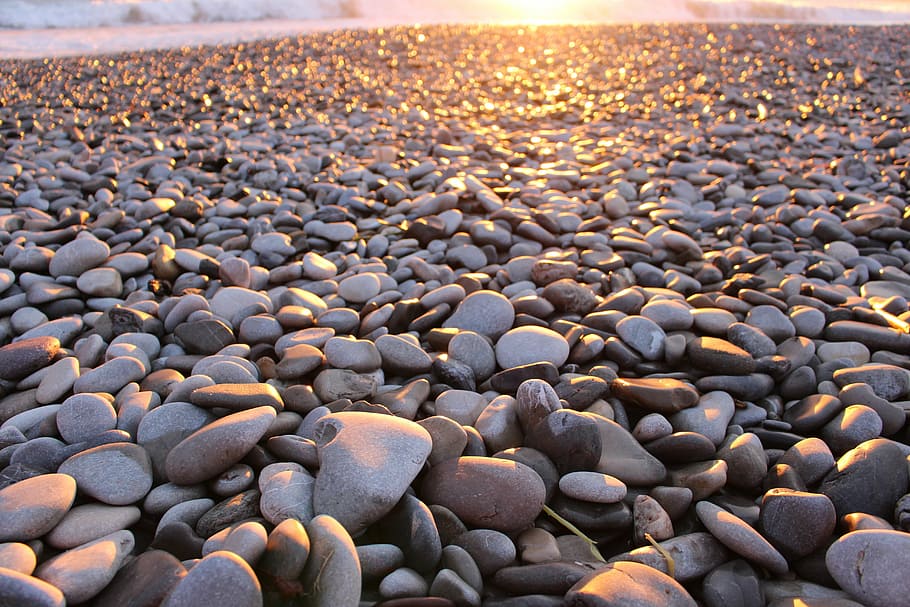 pebble, nuclei, beach, sky, sun, rock, stone - object, solid HD wallpaper
