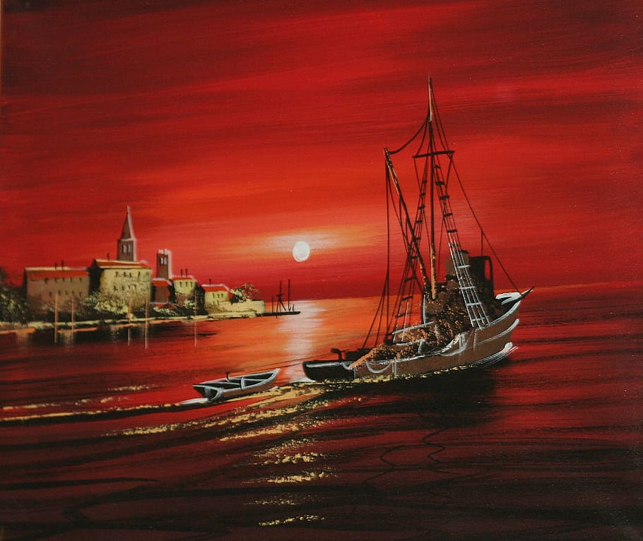 Ship, Boot, Sunset, nautical vessel, transportation, sailing ship HD wallpaper